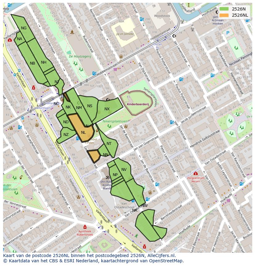 Afbeelding van het postcodegebied 2526 NL op de kaart.