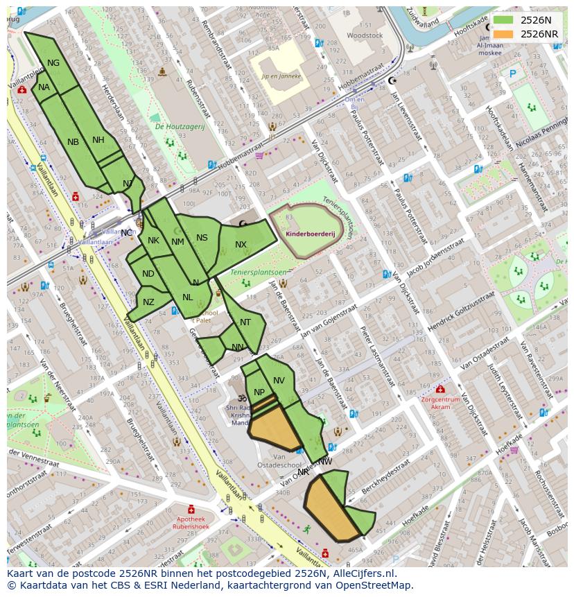 Afbeelding van het postcodegebied 2526 NR op de kaart.