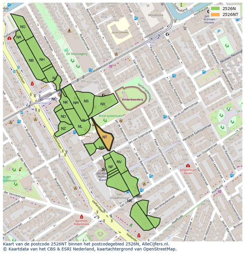 Afbeelding van het postcodegebied 2526 NT op de kaart.