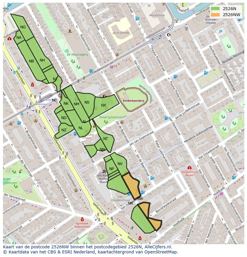 Afbeelding van het postcodegebied 2526 NW op de kaart.