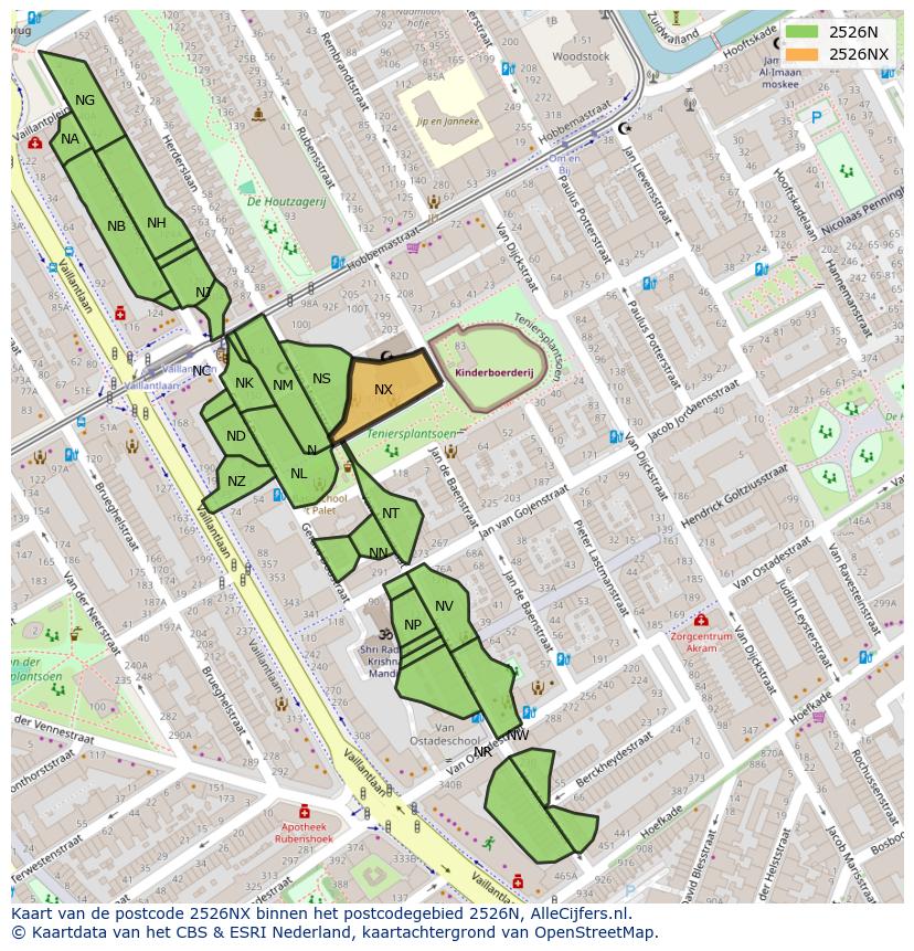 Afbeelding van het postcodegebied 2526 NX op de kaart.