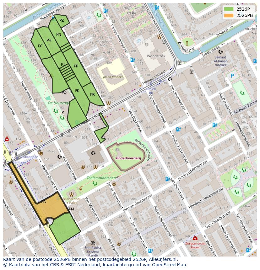 Afbeelding van het postcodegebied 2526 PB op de kaart.