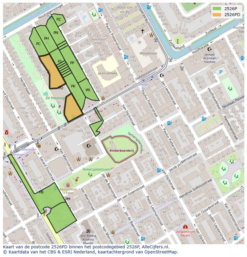 Afbeelding van het postcodegebied 2526 PD op de kaart.