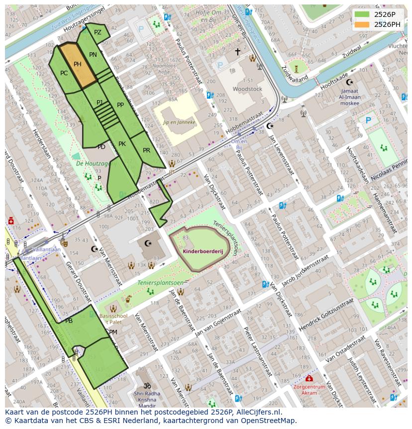 Afbeelding van het postcodegebied 2526 PH op de kaart.