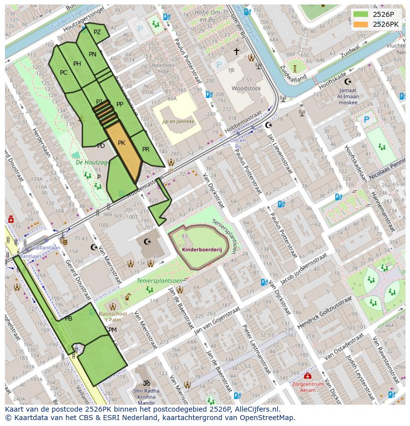 Afbeelding van het postcodegebied 2526 PK op de kaart.