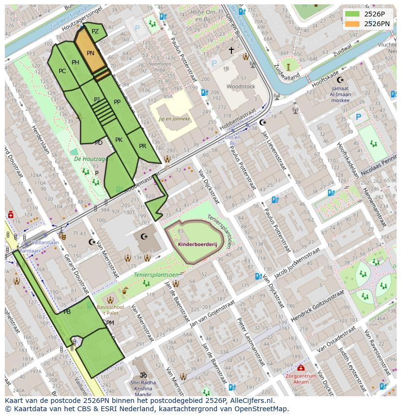 Afbeelding van het postcodegebied 2526 PN op de kaart.