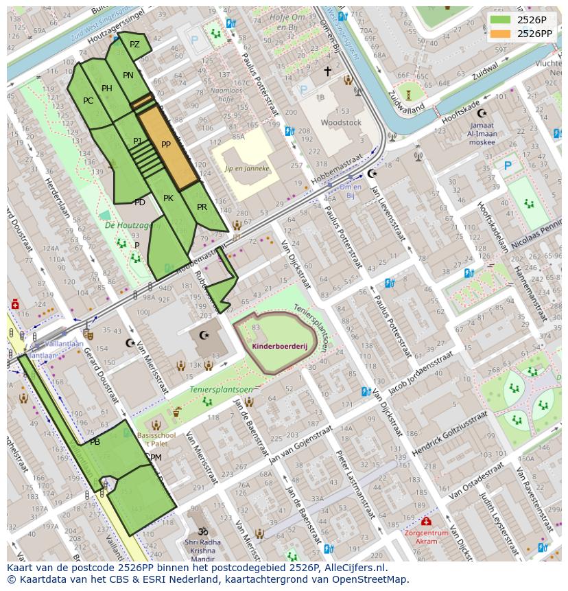 Afbeelding van het postcodegebied 2526 PP op de kaart.