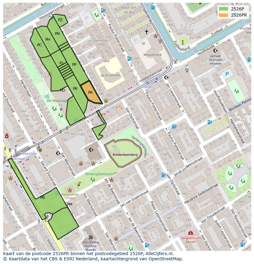 Afbeelding van het postcodegebied 2526 PR op de kaart.