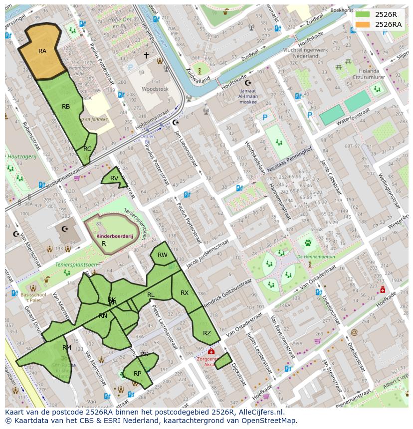 Afbeelding van het postcodegebied 2526 RA op de kaart.