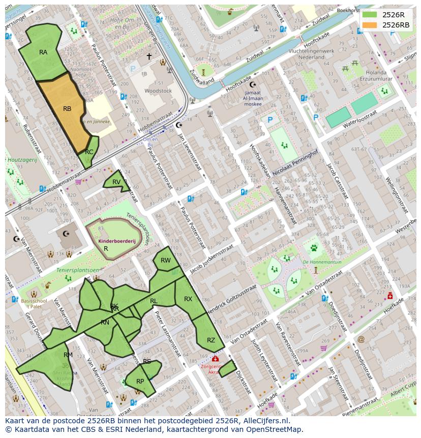 Afbeelding van het postcodegebied 2526 RB op de kaart.