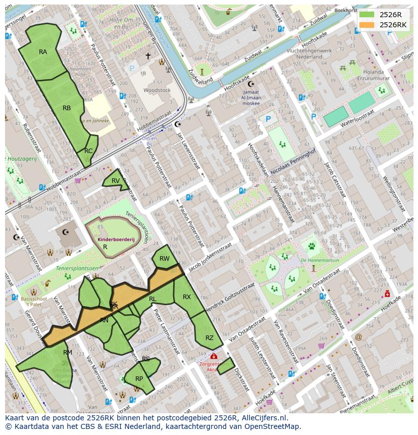 Afbeelding van het postcodegebied 2526 RK op de kaart.
