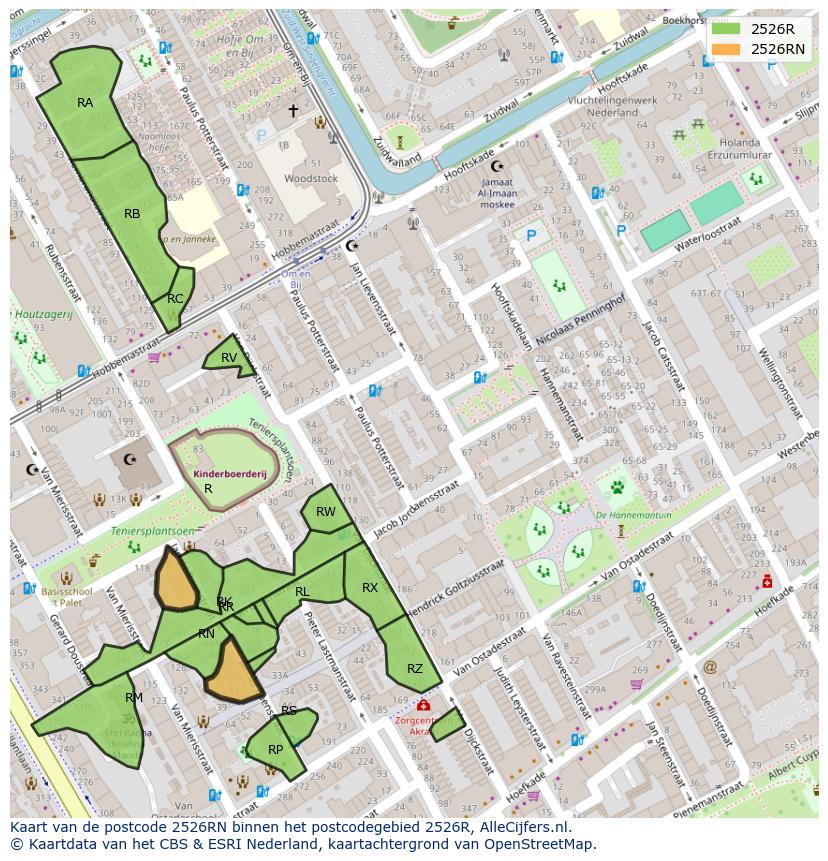 Afbeelding van het postcodegebied 2526 RN op de kaart.