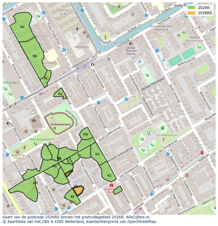 Afbeelding van het postcodegebied 2526 RS op de kaart.