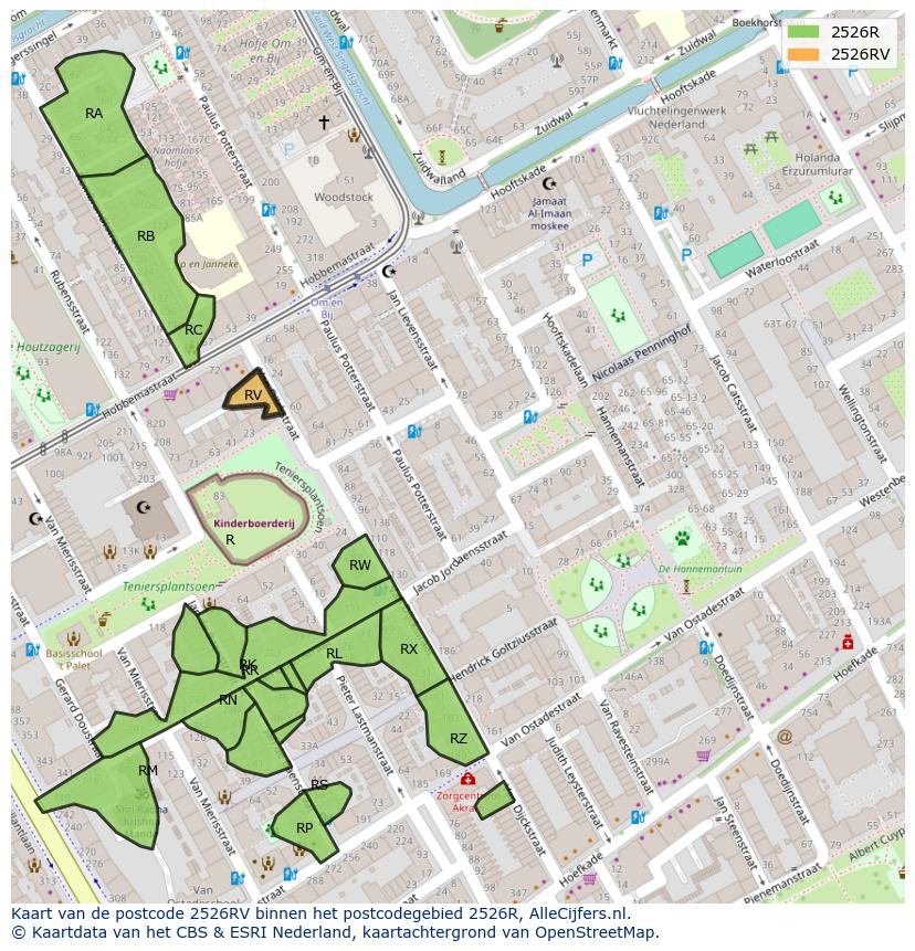 Afbeelding van het postcodegebied 2526 RV op de kaart.