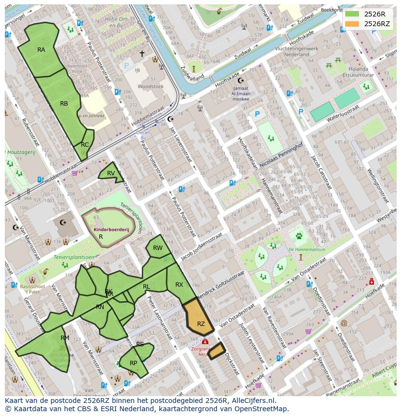 Afbeelding van het postcodegebied 2526 RZ op de kaart.