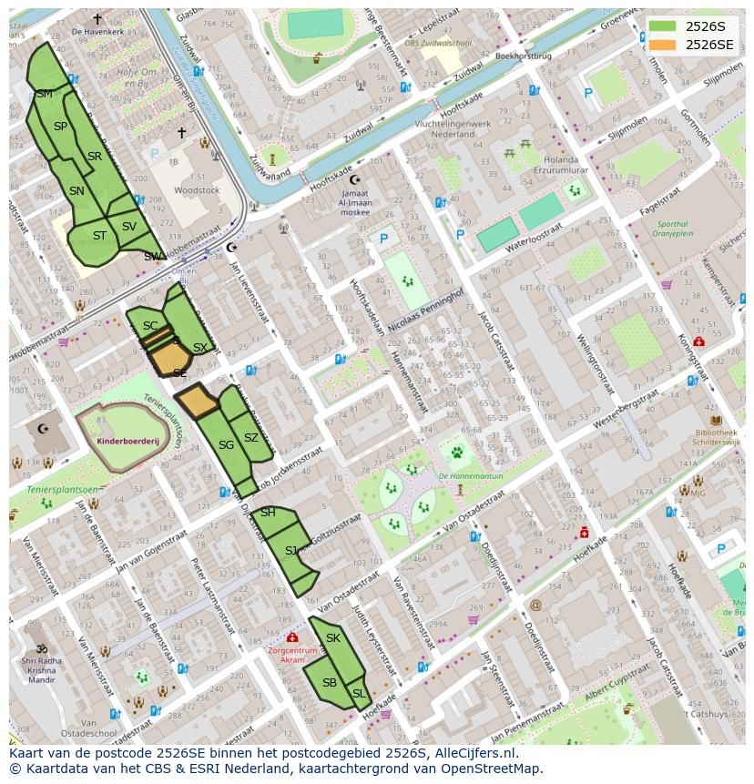 Afbeelding van het postcodegebied 2526 SE op de kaart.