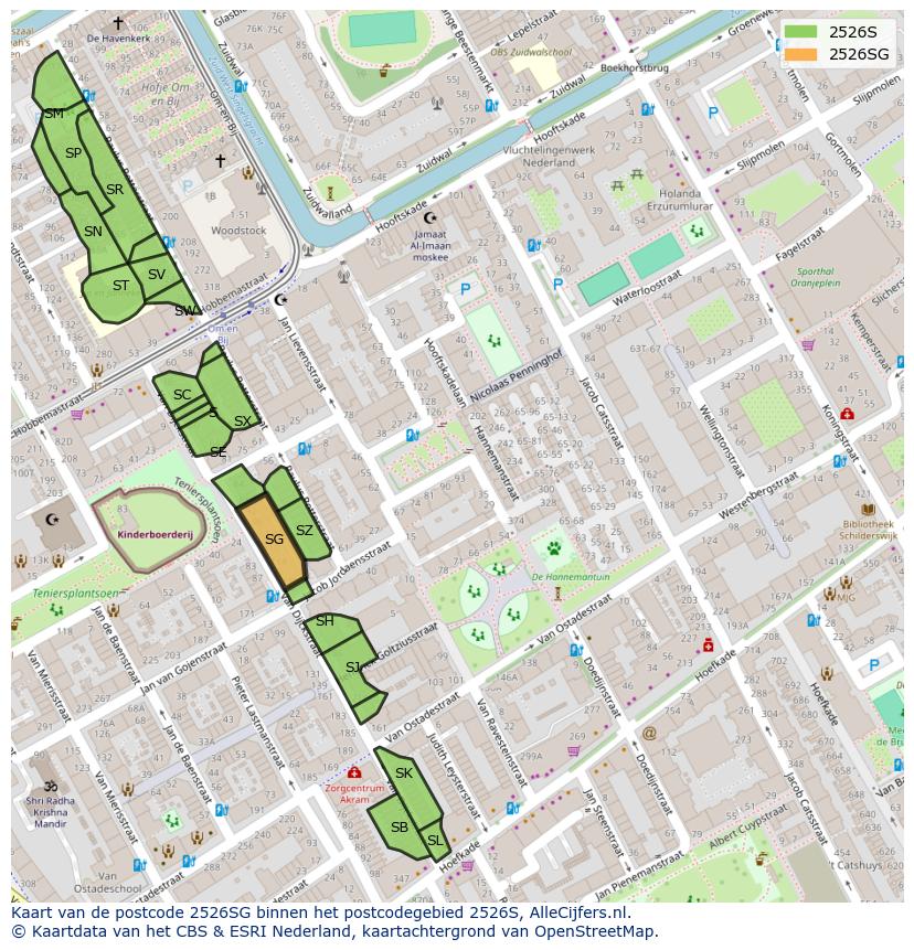Afbeelding van het postcodegebied 2526 SG op de kaart.