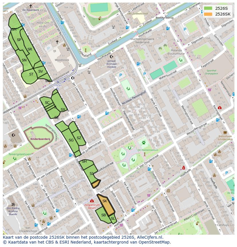 Afbeelding van het postcodegebied 2526 SK op de kaart.