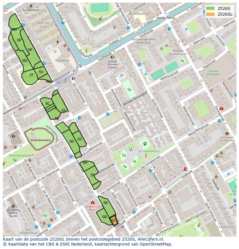 Afbeelding van het postcodegebied 2526 SL op de kaart.