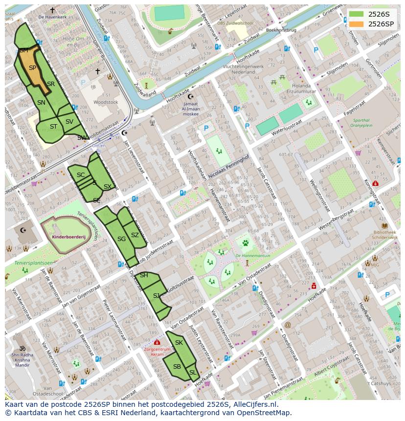 Afbeelding van het postcodegebied 2526 SP op de kaart.
