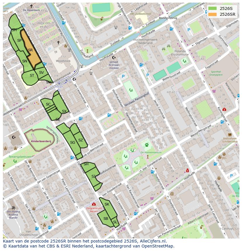 Afbeelding van het postcodegebied 2526 SR op de kaart.