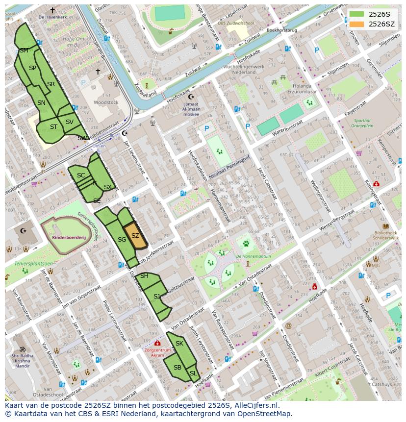 Afbeelding van het postcodegebied 2526 SZ op de kaart.