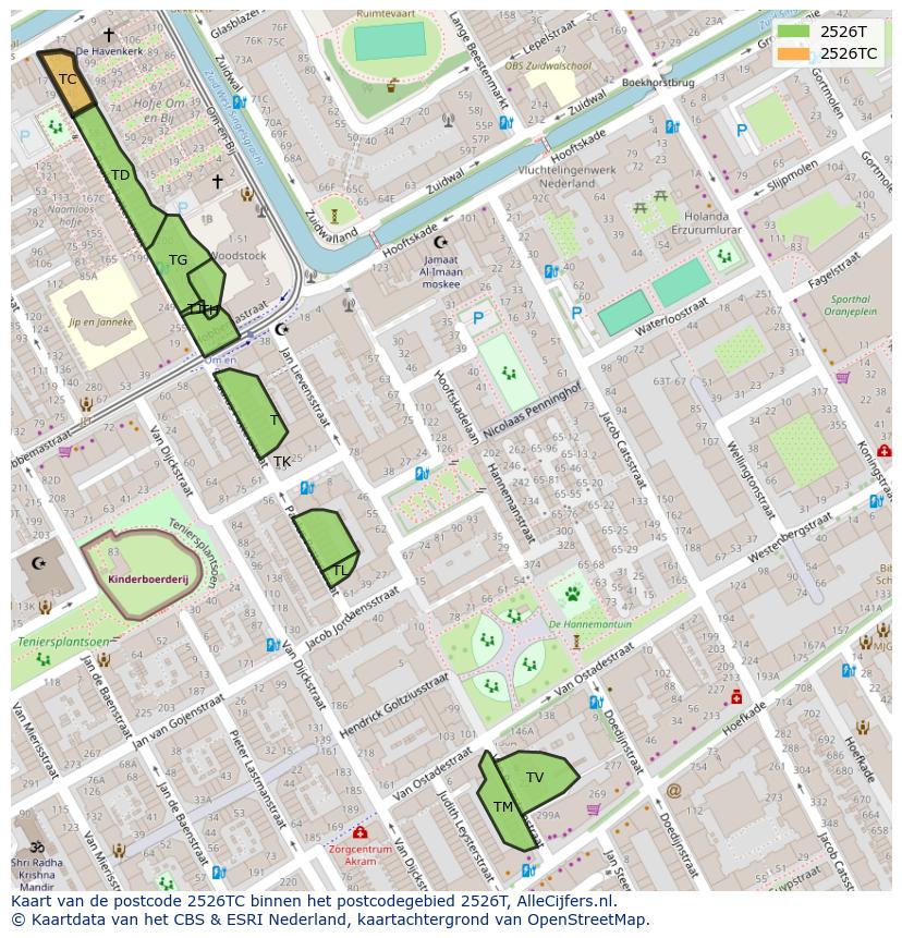 Afbeelding van het postcodegebied 2526 TC op de kaart.