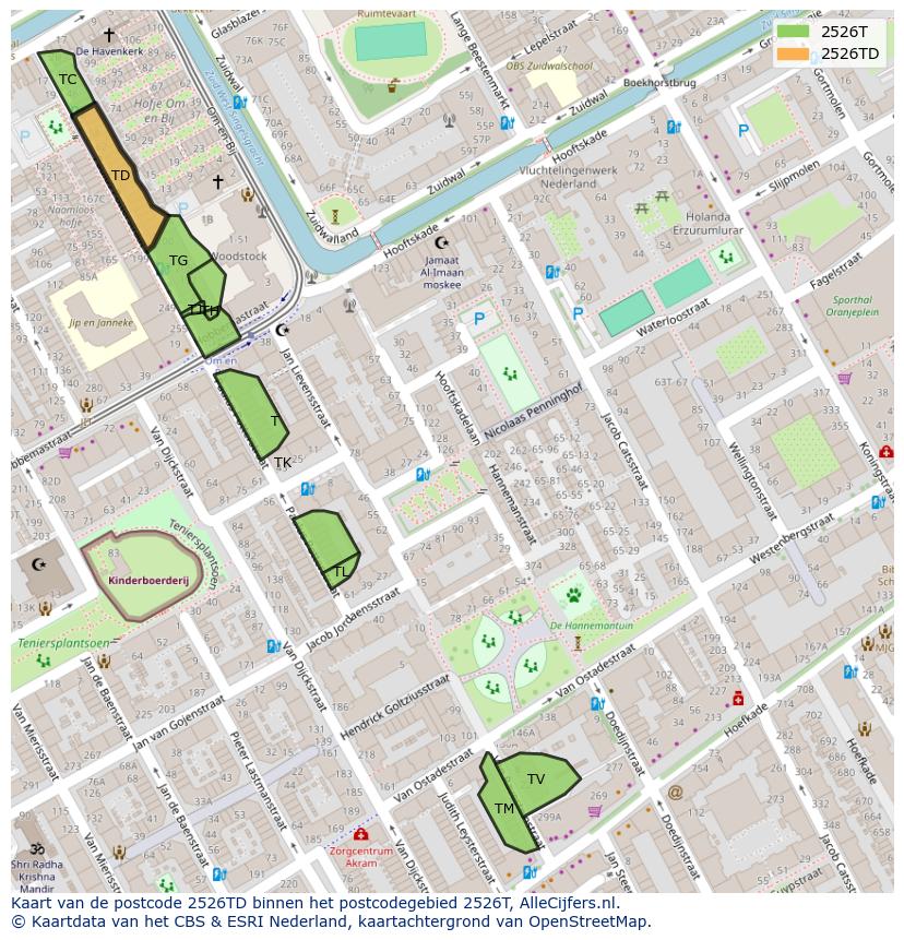 Afbeelding van het postcodegebied 2526 TD op de kaart.
