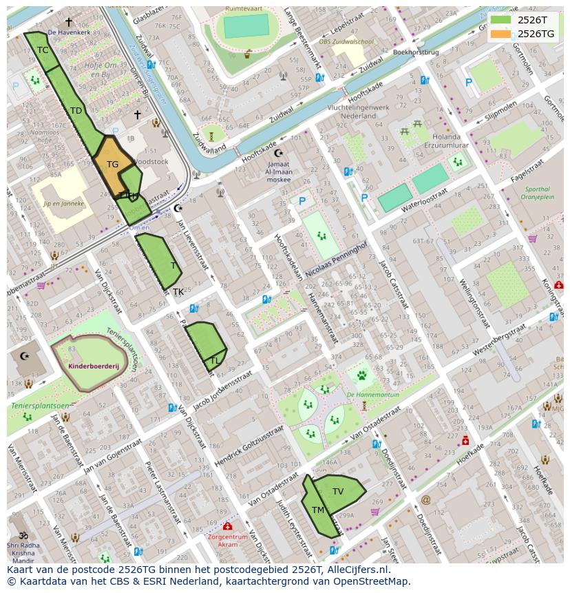 Afbeelding van het postcodegebied 2526 TG op de kaart.
