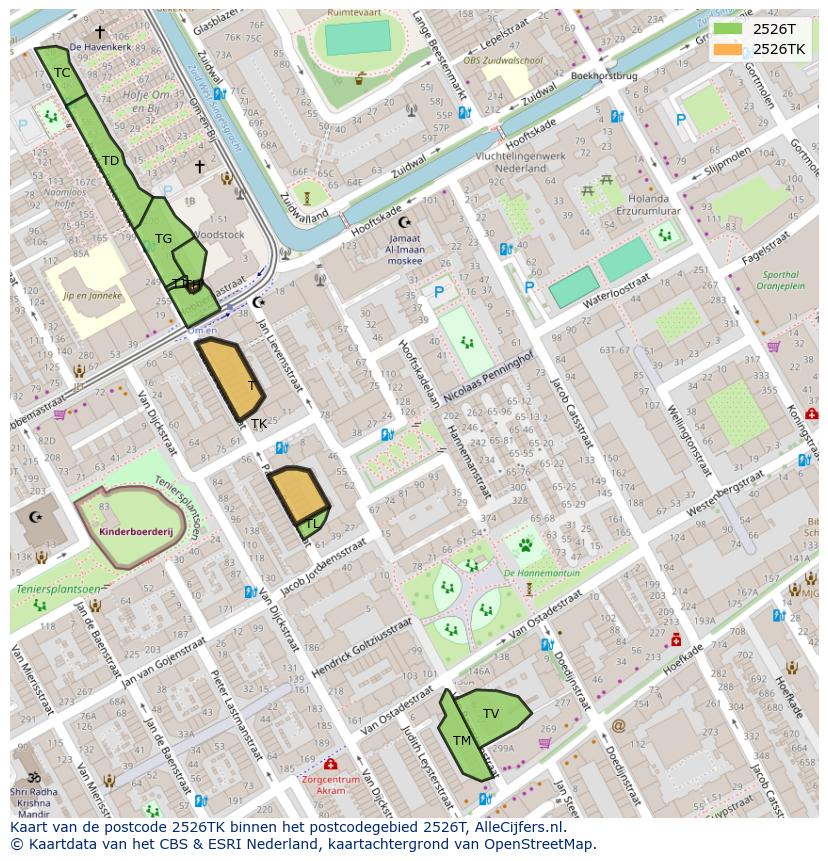 Afbeelding van het postcodegebied 2526 TK op de kaart.
