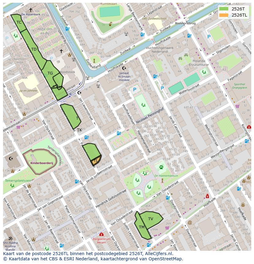 Afbeelding van het postcodegebied 2526 TL op de kaart.