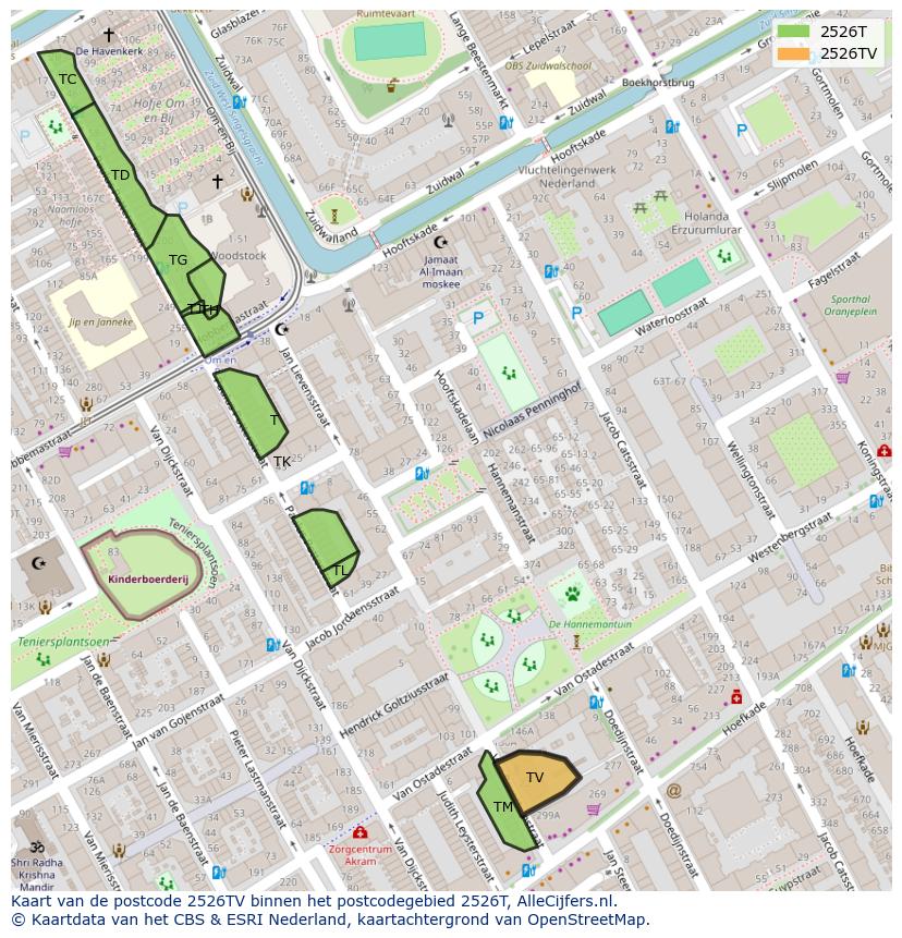 Afbeelding van het postcodegebied 2526 TV op de kaart.
