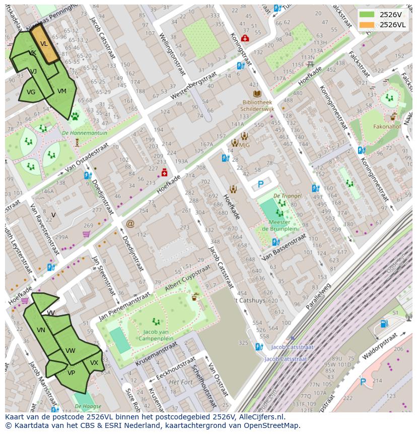 Afbeelding van het postcodegebied 2526 VL op de kaart.