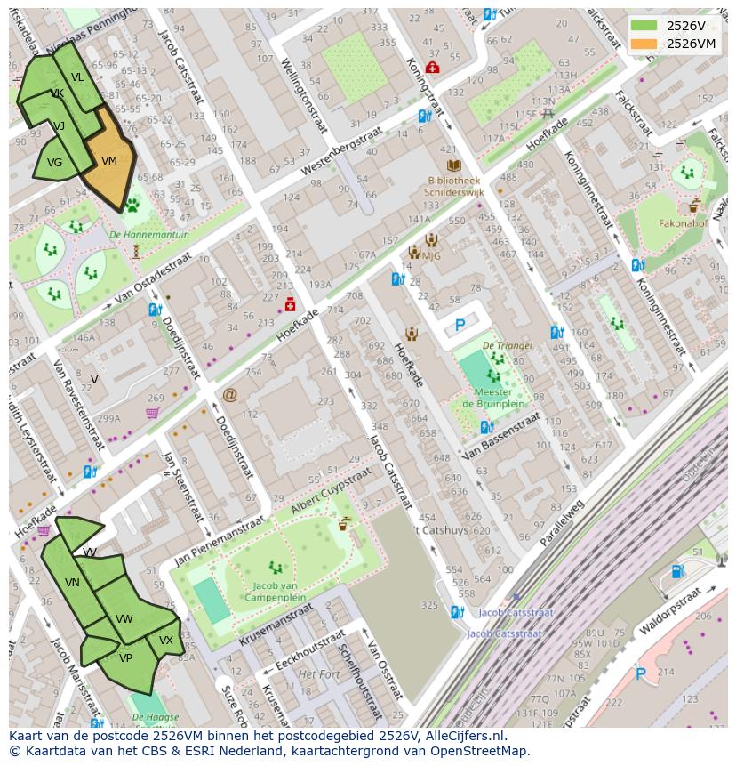 Afbeelding van het postcodegebied 2526 VM op de kaart.