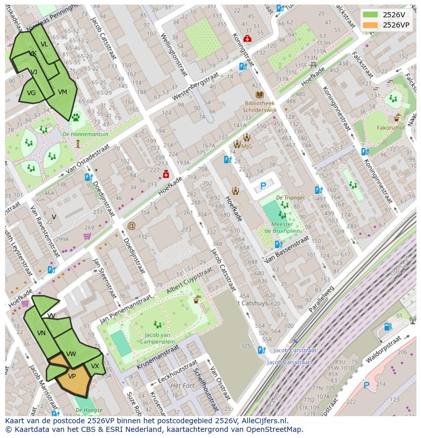 Afbeelding van het postcodegebied 2526 VP op de kaart.