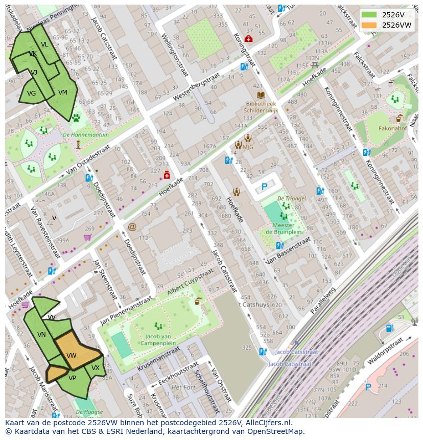 Afbeelding van het postcodegebied 2526 VW op de kaart.