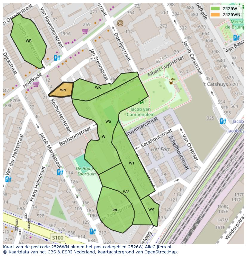 Afbeelding van het postcodegebied 2526 WN op de kaart.