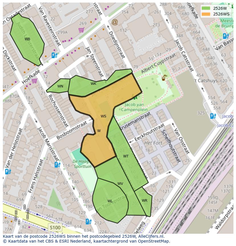 Afbeelding van het postcodegebied 2526 WS op de kaart.