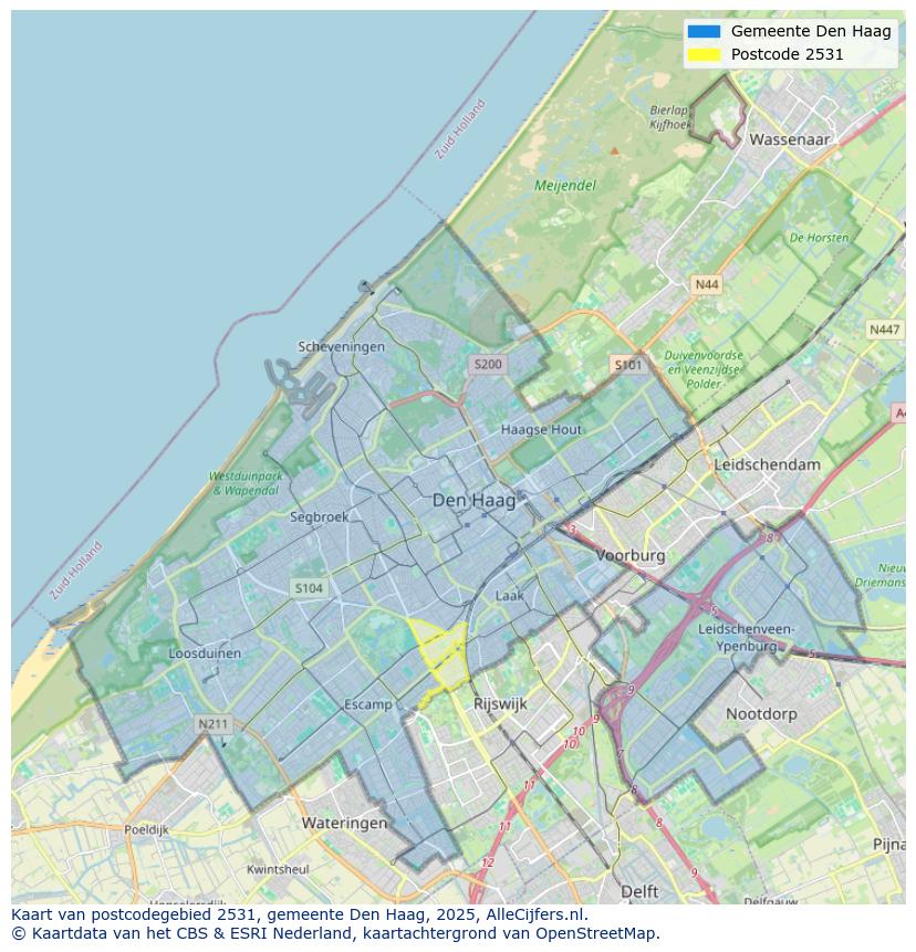 Afbeelding van het postcodegebied 2531 op de kaart.