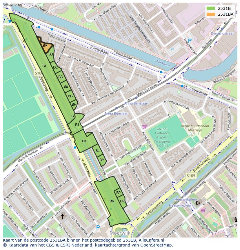 Afbeelding van het postcodegebied 2531 BA op de kaart.