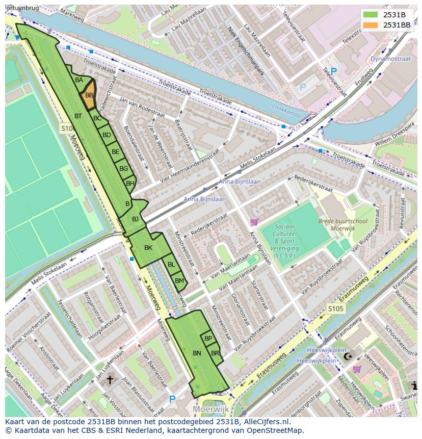 Afbeelding van het postcodegebied 2531 BB op de kaart.