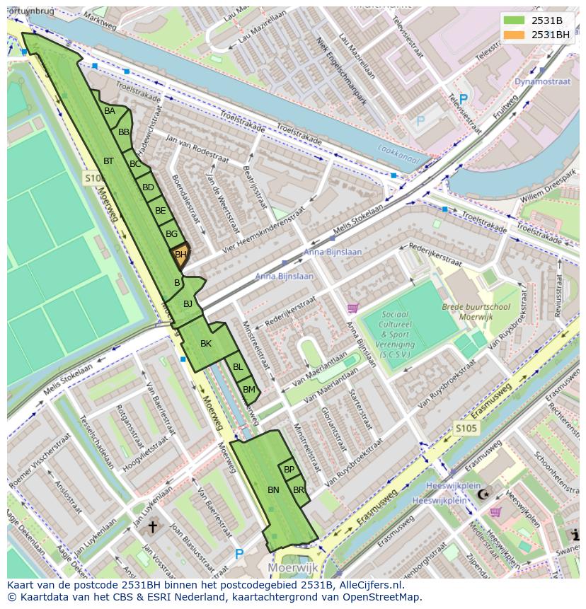 Afbeelding van het postcodegebied 2531 BH op de kaart.