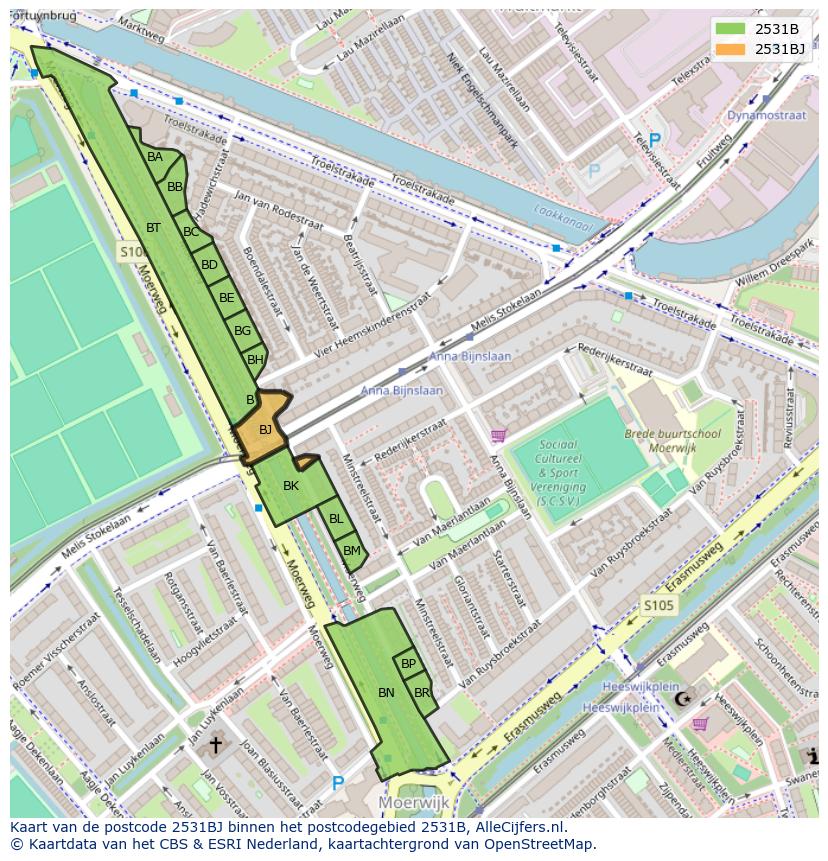 Afbeelding van het postcodegebied 2531 BJ op de kaart.