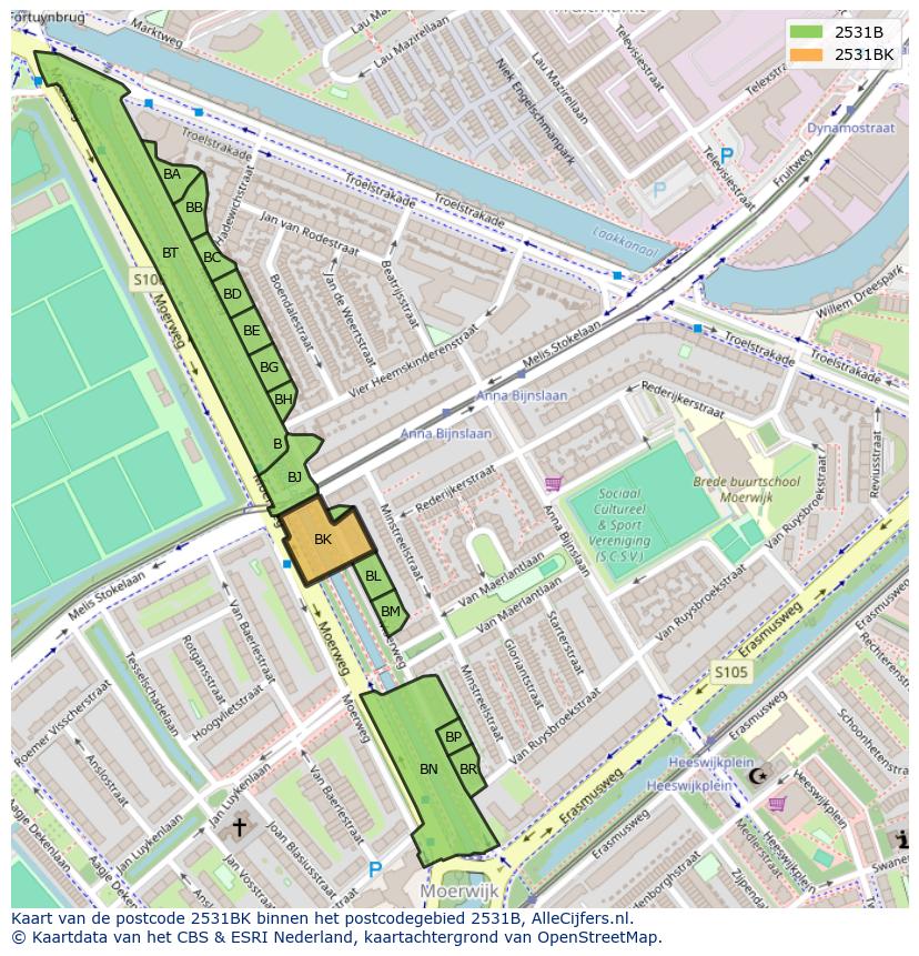 Afbeelding van het postcodegebied 2531 BK op de kaart.