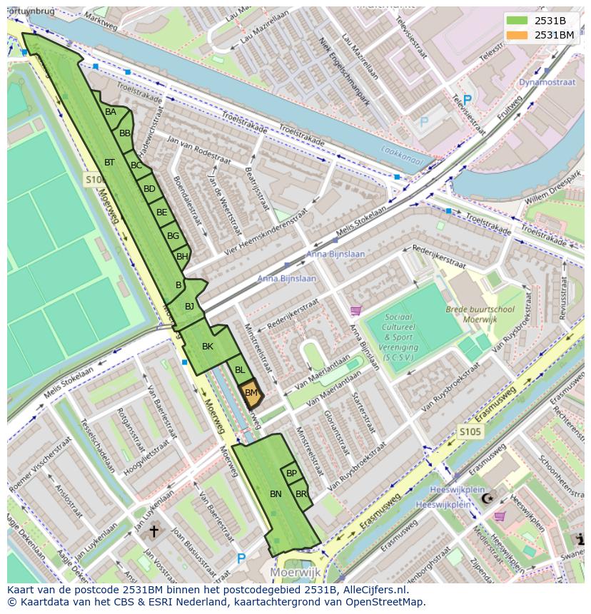 Afbeelding van het postcodegebied 2531 BM op de kaart.