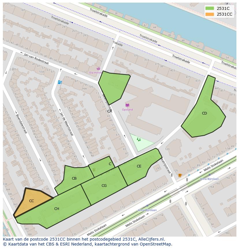 Afbeelding van het postcodegebied 2531 CC op de kaart.