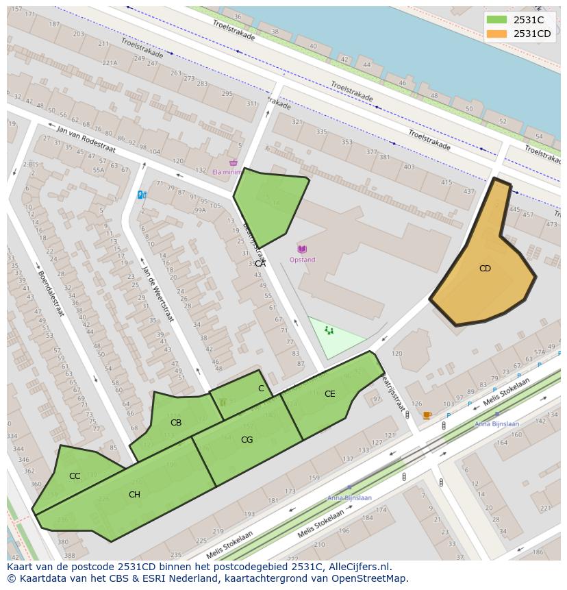 Afbeelding van het postcodegebied 2531 CD op de kaart.