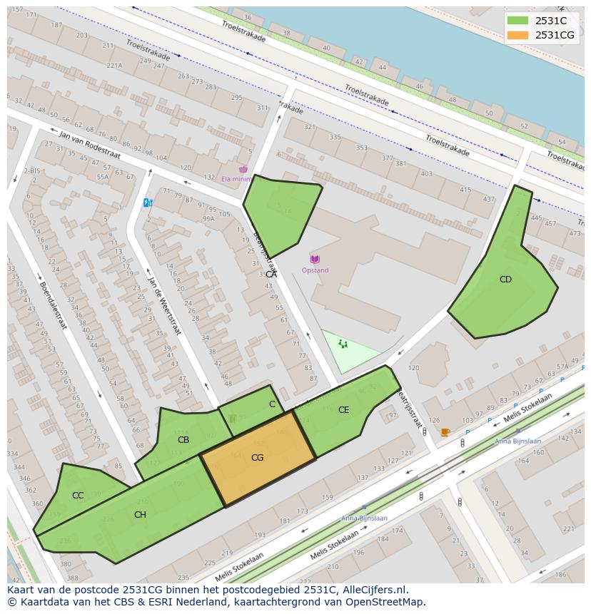 Afbeelding van het postcodegebied 2531 CG op de kaart.
