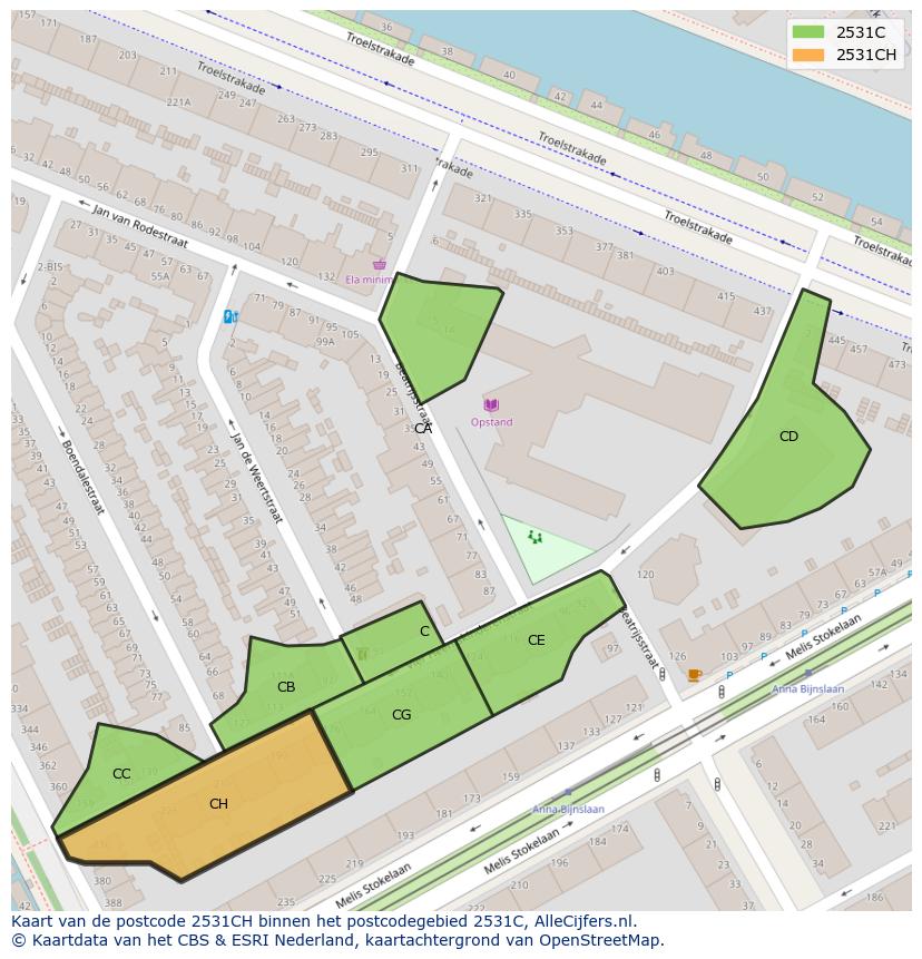 Afbeelding van het postcodegebied 2531 CH op de kaart.