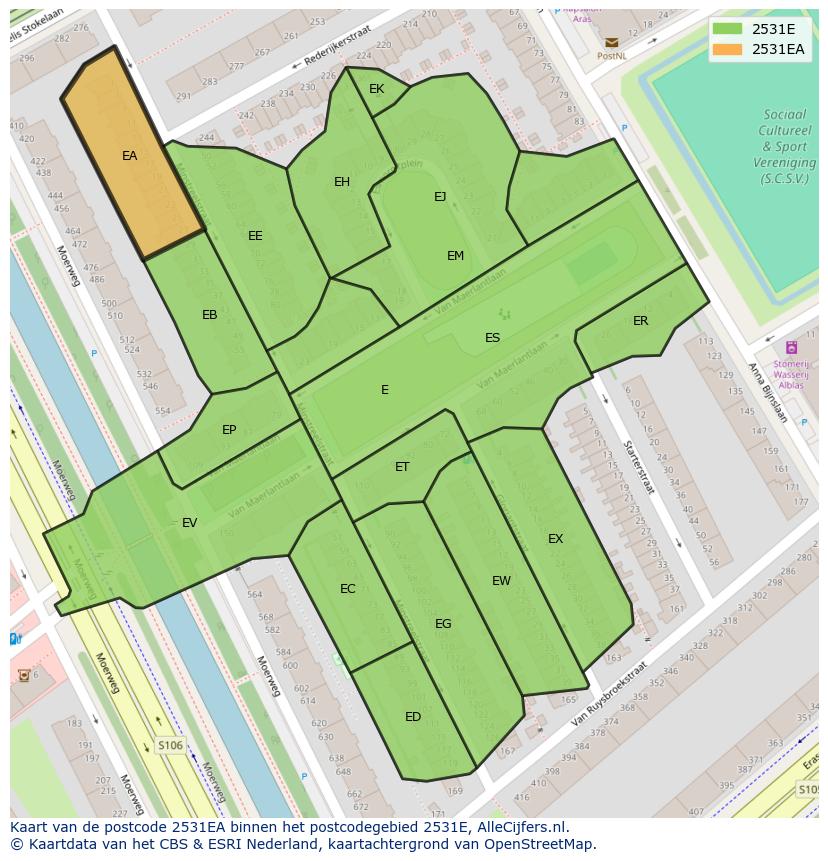 Afbeelding van het postcodegebied 2531 EA op de kaart.